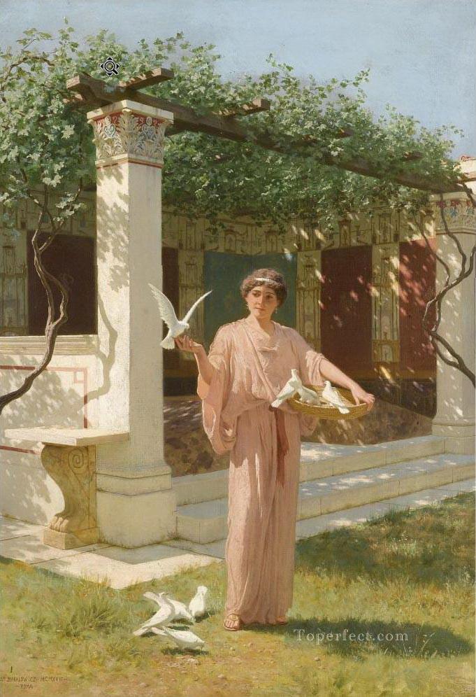 Feeding the doves Stephan Bakalowicz Ancient Rome Oil Paintings